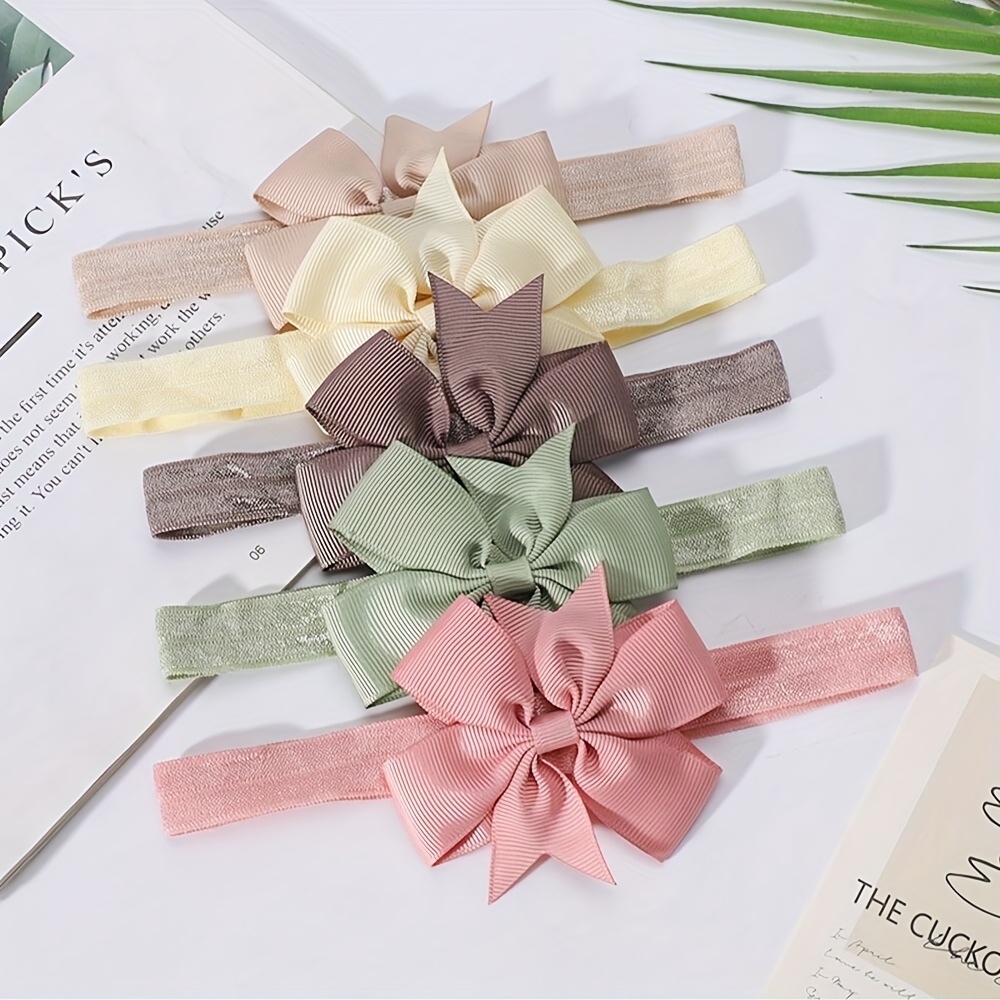5pcs Solid Color Bow Headband Minimalist Infant Baby Nylon Headband Girls Hair Additions
