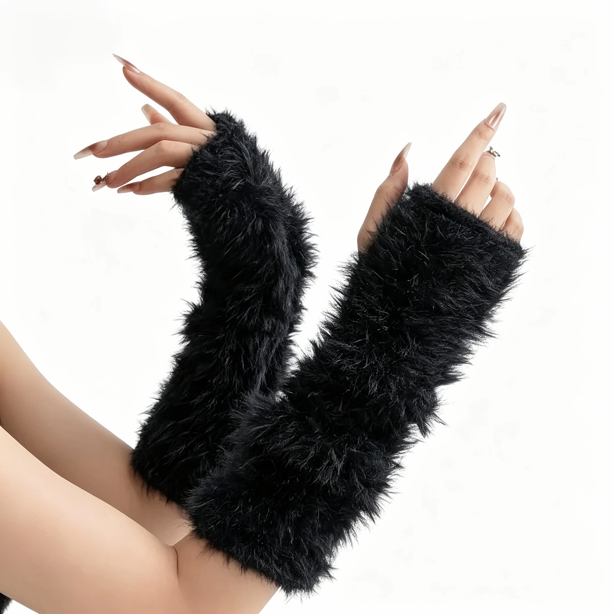 TEMU Winter New Mink Warm Arm Sleeve, Solid Color Thickened Elastic Wristband, Office Casual Outing Women's Sleeve