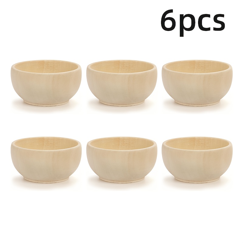 Image of 6-pack Wooden Clip Bowls, Mini Unfinished Bowl Set, Suitable For Diy Doodle Crafts, 2.24*1.18 Inch Unfinished Wooden Bowls, Small Round Bowls For Diy Decorative Plate Bowls, Non-food Contact