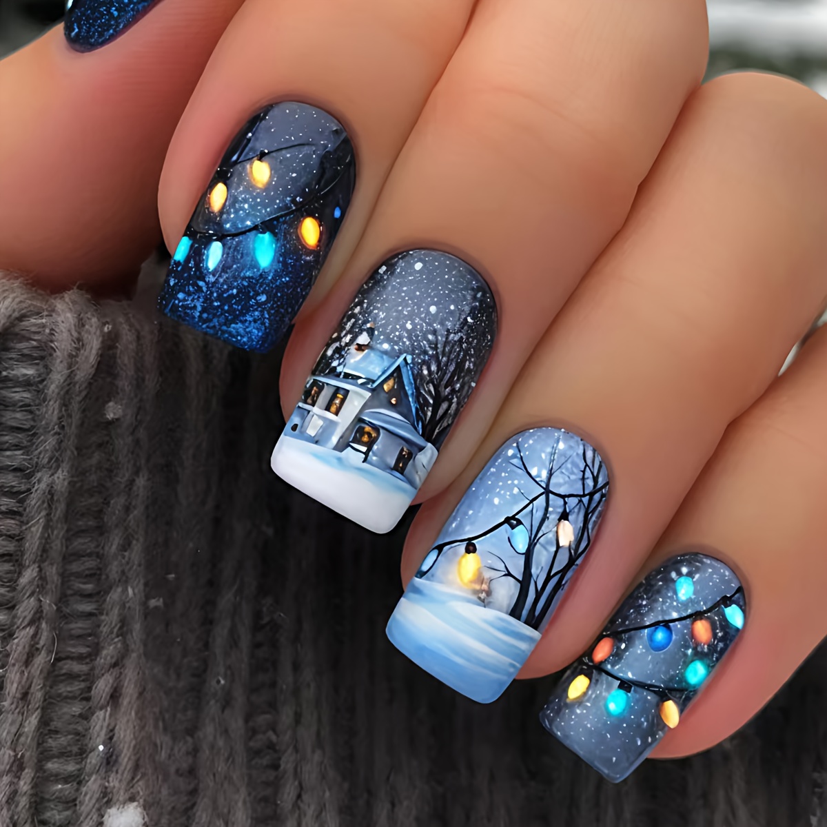 TEMU A Set Of 24 Long, Shiny Fake Nails For Christmas Featuring A Design With Multicolored Dots, Removable For Easy Application, Perfect For Daily