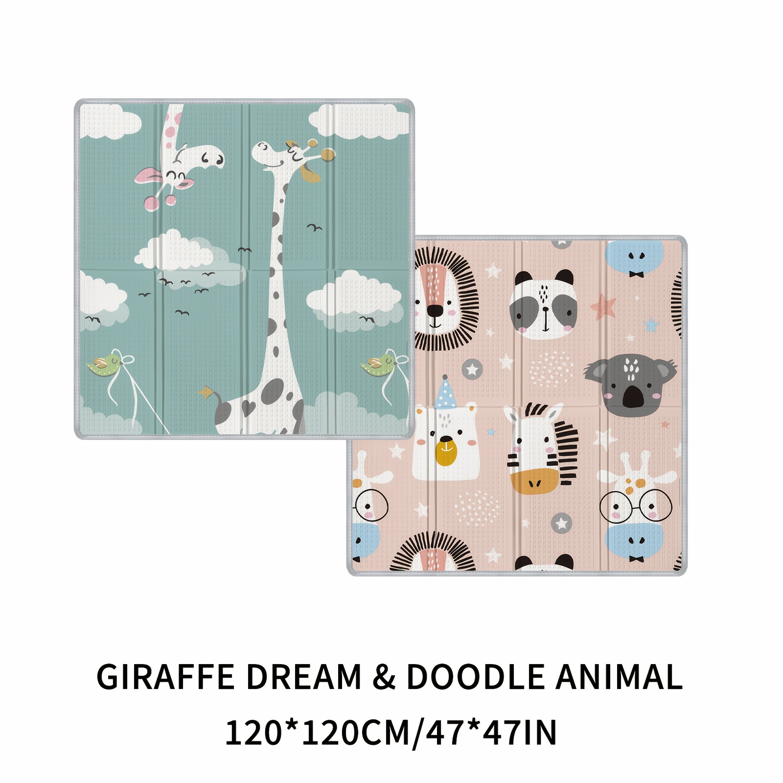 Extra Large Double-Sided Baby Play Mat with Giraffe & Animal Print