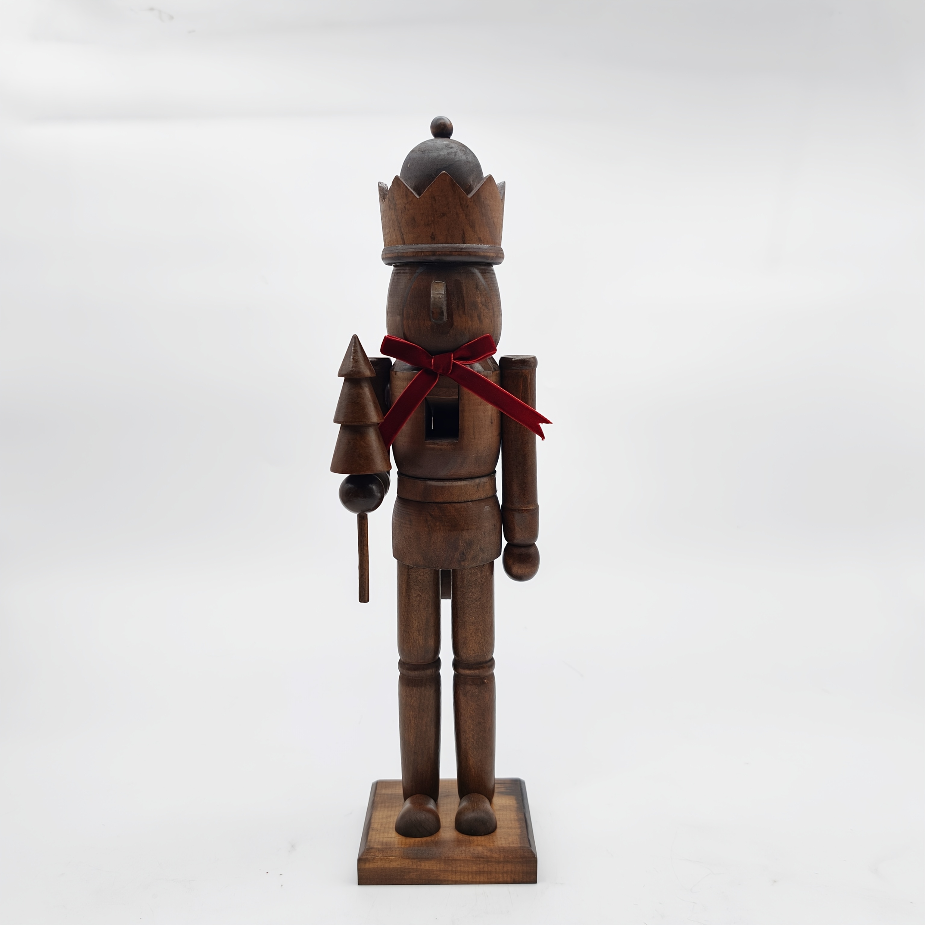 TEMU Vintage Dark Wood Christmas Nutcracker, Single Farmhouse Xmas Table Decor With Red Bow, 15in /9.8in Ornament, Halloween