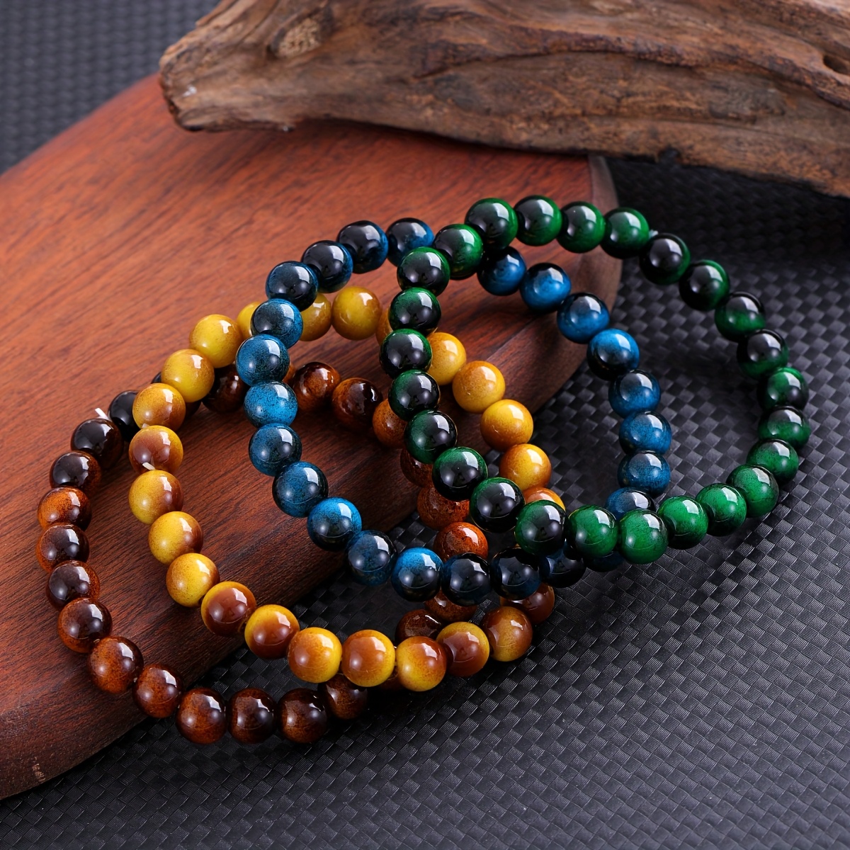 4pc High Quality Tiger Eye Crystal Bead Bracelet Set