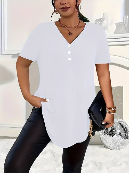 plus size new elegant solid color short sleeve shirt