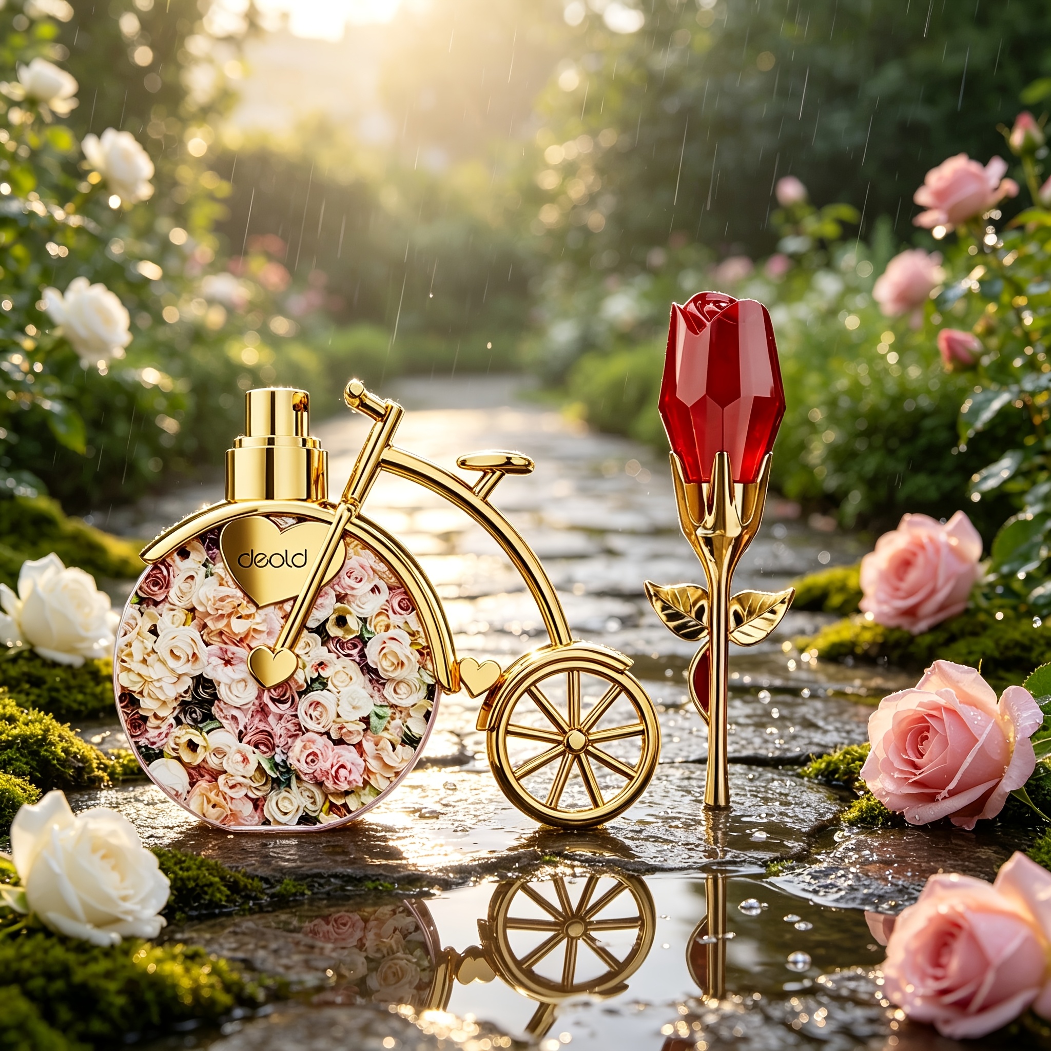 Image of 2pcs Rose Bicycle Love Letter Perfume Gift Set | Floral Bike + 50ml Red Rose Bottle. Floral Scent, Long-lasting . Romantic Fragrance For Elegant Women Of All Ages. Ideal Holiday Gift & .