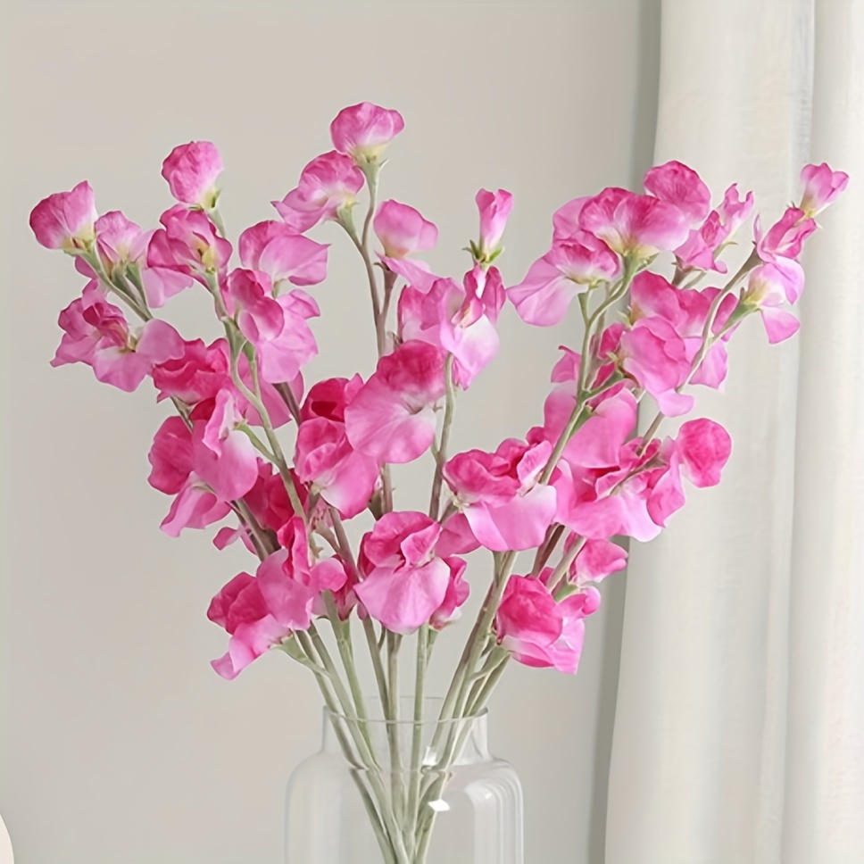 TEMU 5pcs Silk Sweet Pea Artificial Flowers - Weddings, Engagements & Home Decor | Ideal For Living Room, Christmas, Easter, Valentine's,