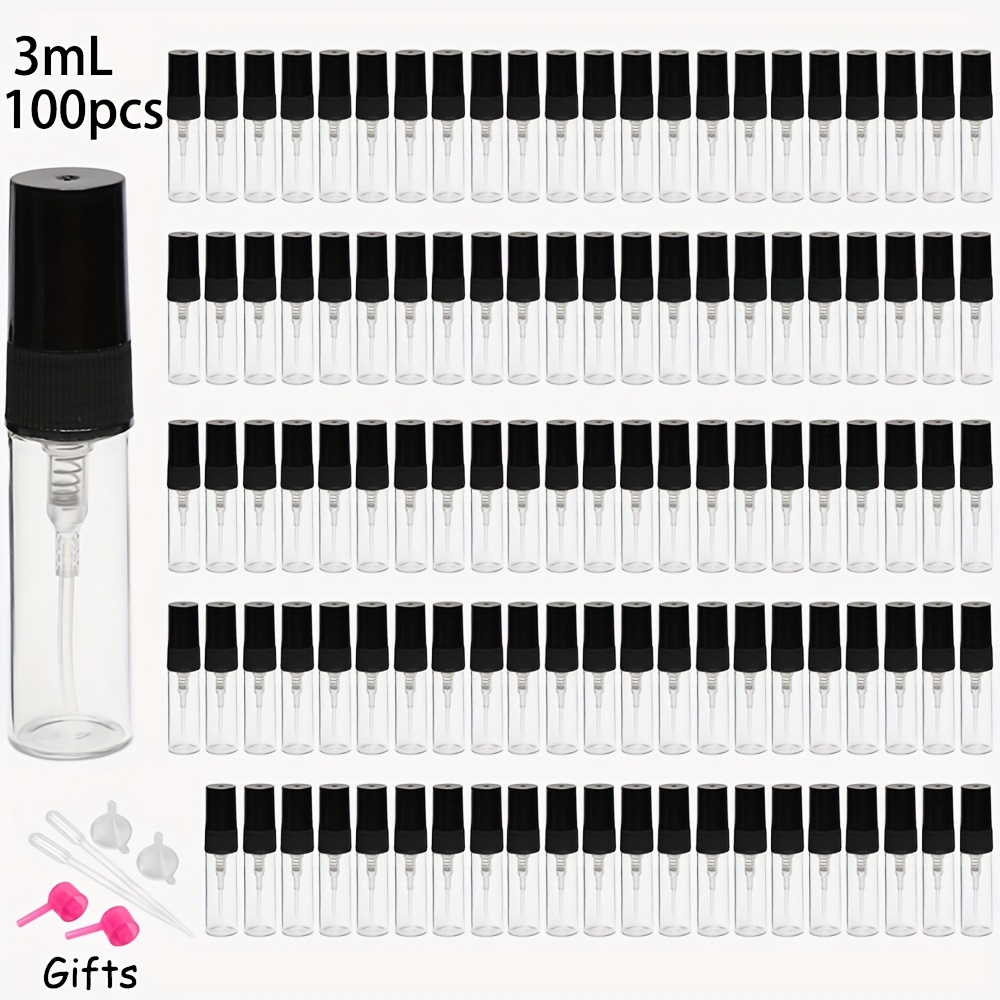 TEMU Lot de 100 flacons de spray transparents, atomiseurs en verre, flacons de parfum et d'huiles essentielles avec accessoires de recharge, ,
