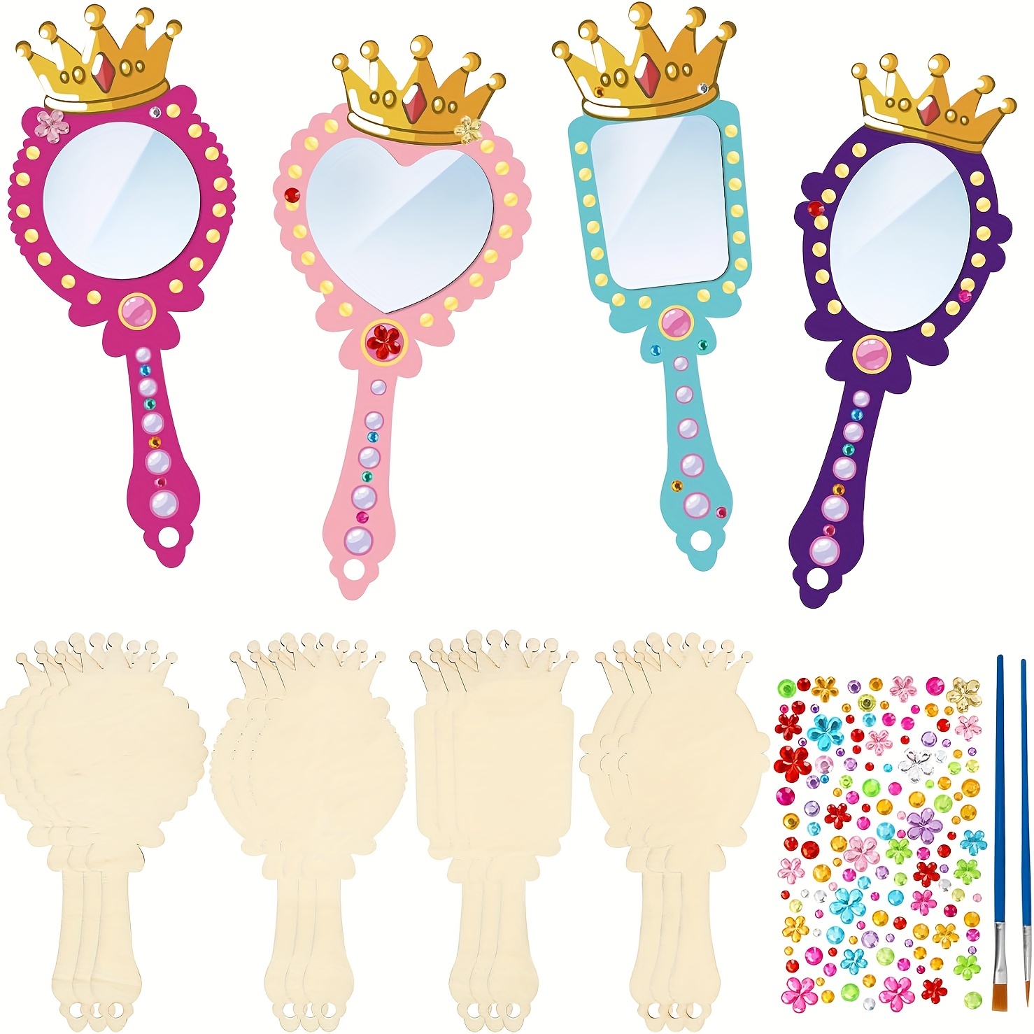 

12-pack Wooden Mirror Crafts, Diy Handheld Mirrors, Decorative Princess Mirrors For Art Activities, Birthday Gifts, Christmas Party Supplies, Wooden Supplies