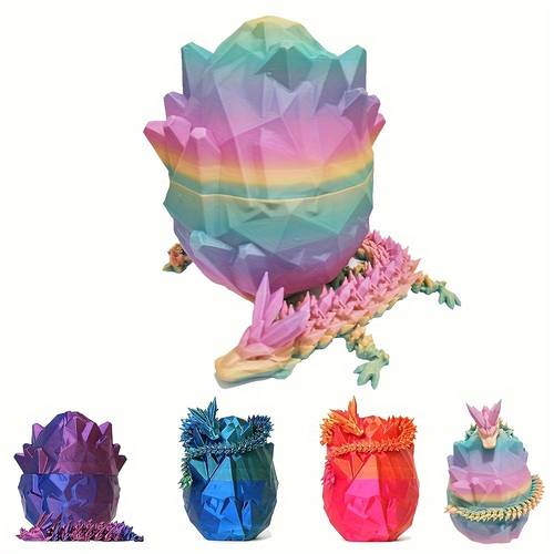 1pc 3D Printed Dragon Egg Set With Articulated Joint, Multicolor Dragon Statue, Creative Home Decor Ornament