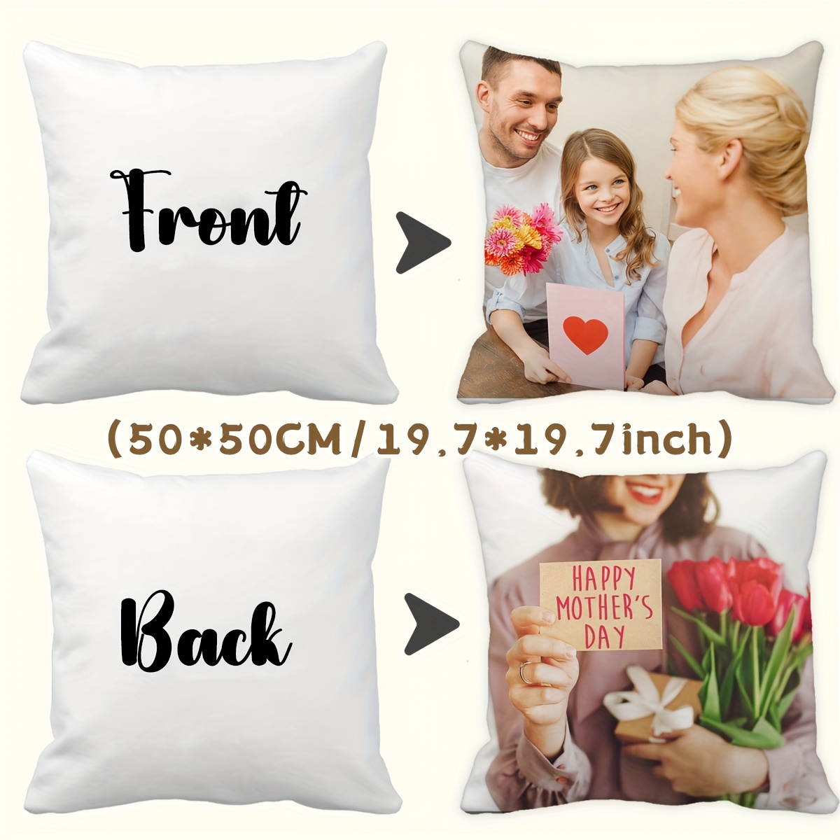 E-shop Personalisierter Kissenbezug mit Foto und Text, Kissenbezug in 3 Größen 40x40cm, 45x45cm, 50x50cm, Einfarbiger Kissenbezug, Geburtstagsgeschenk,