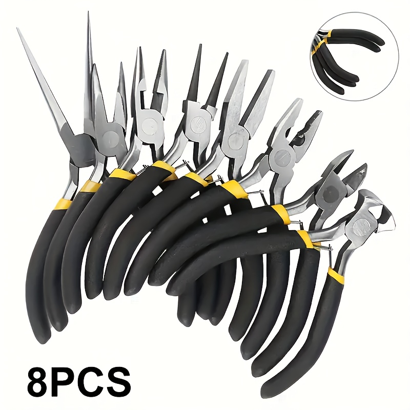 

8pcs Pliers Set With Rounded Needle Nose - Steel, Ideal For Indoor & Outdoor Repairs, Home Improvement Hand Tools Kit