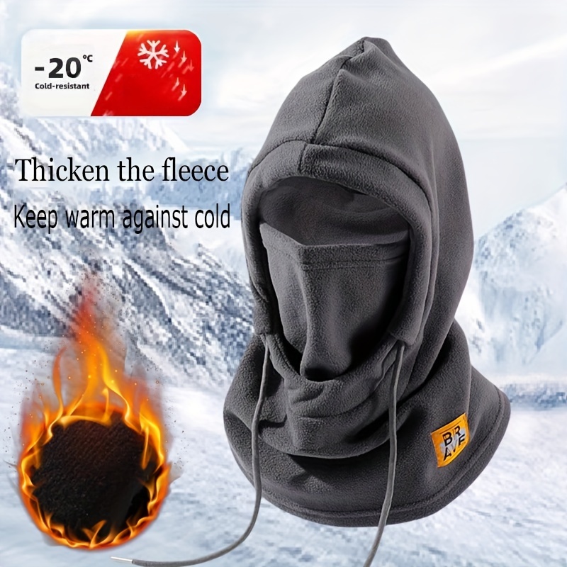 

Windproof Fleece Balaclava Hood - Face Mask Hat Integrated Riding Neck Warmer Snood For Men, Street Style, Knit Fabric, Double Thick Cold Protection With Helmet-compatible Design