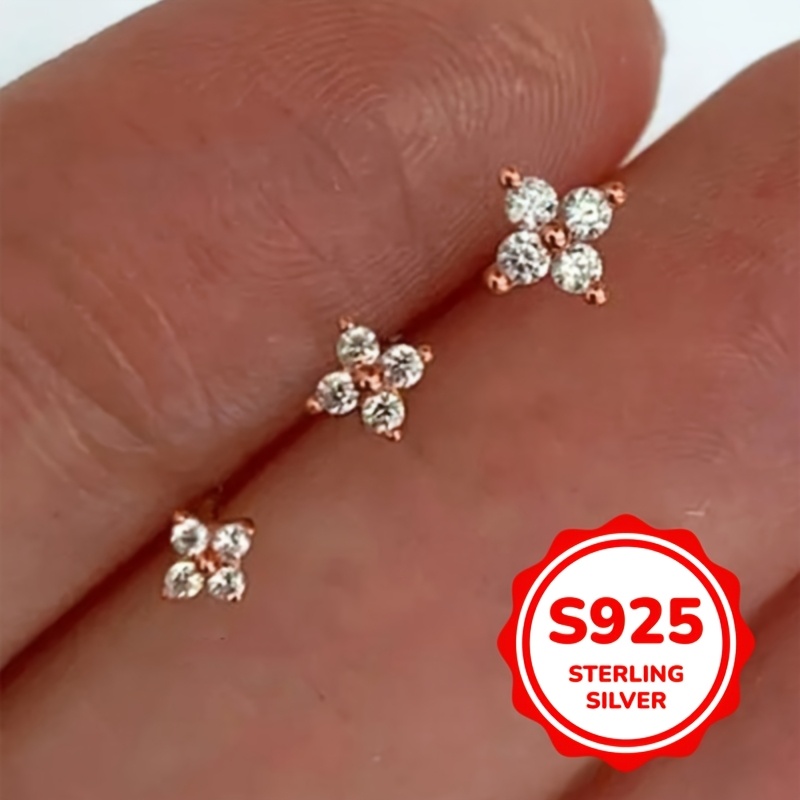 925 Sterling Silver Flower Drop Earrings with Cubic Zirconia