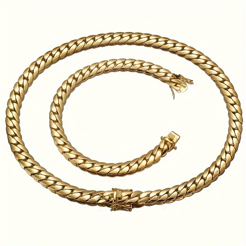 

Two-piece 18k Gold-plated Necklace And Bracelet Set Hip-hop Jewelry Stainless Steel Accessories For Boys And Girls