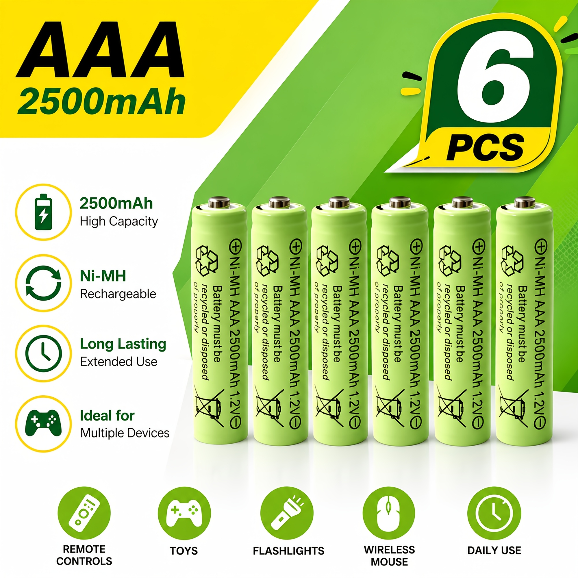 TEMU 22/12/6pcs Pilas AAA Recargables 2500Mah 1.2V Ni-Mh de Capacidad para Juguetes, Controles Remotos, Linternas y Ratones Inalámbricos