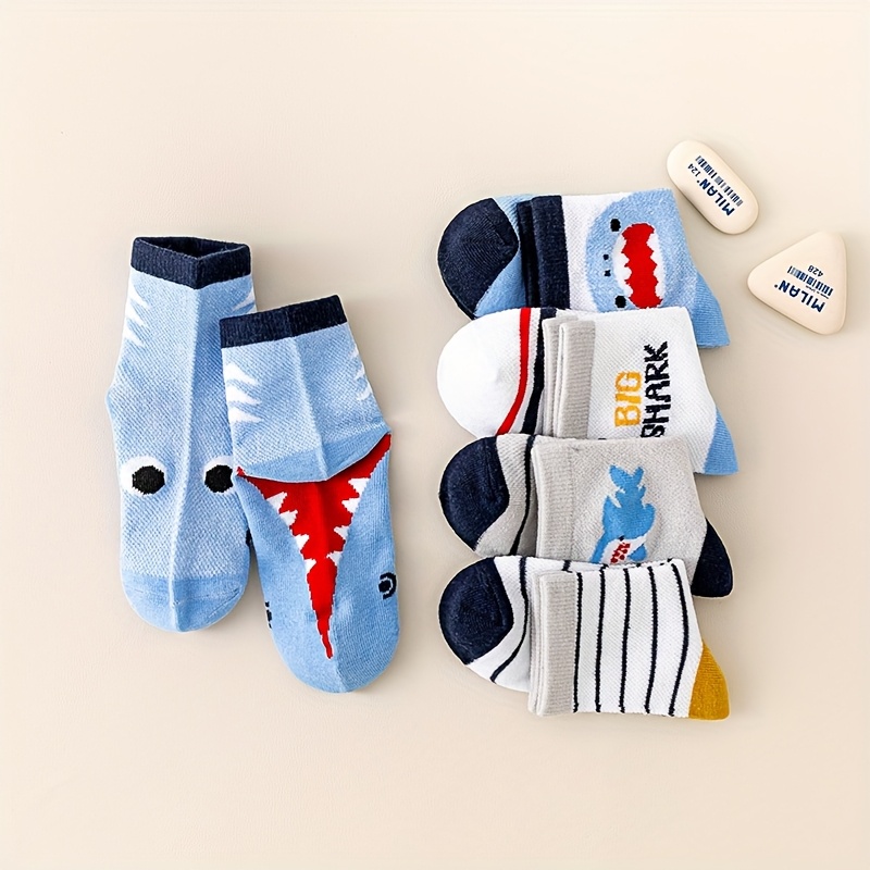 10 Pairs Mid-Calf Socks with Shark & Planet Patterns