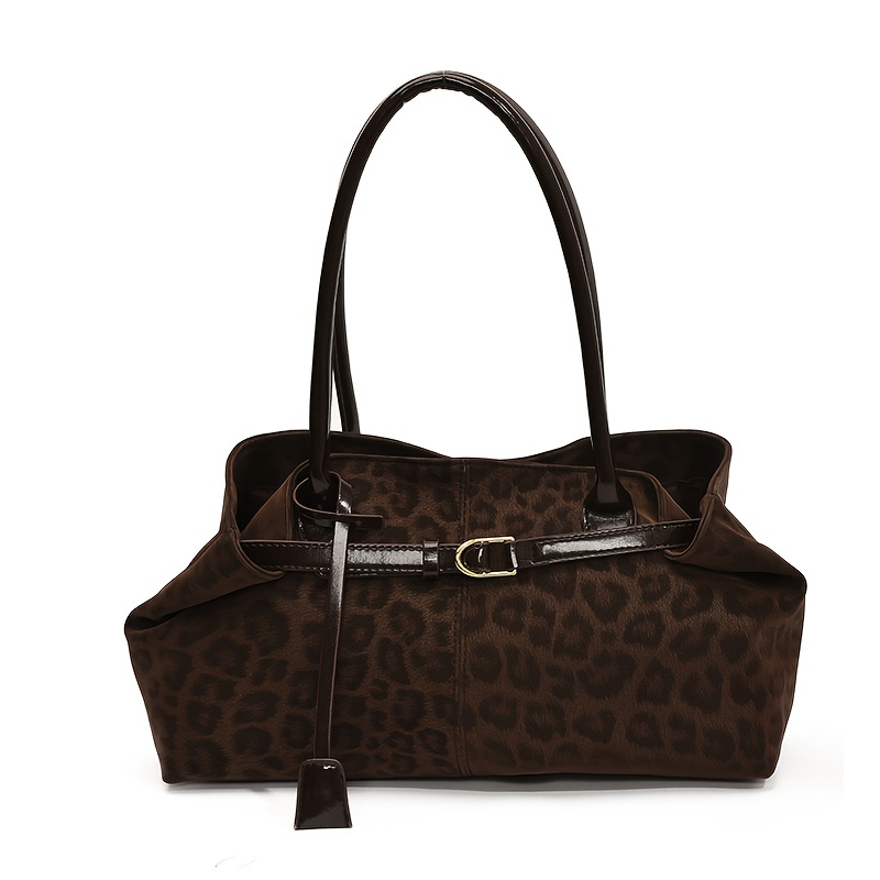 Women's Vintage Tote Bag With Leopard Print - Large Capacity // Handbag Suitable For, Travel, Shopping - Closure & Strap