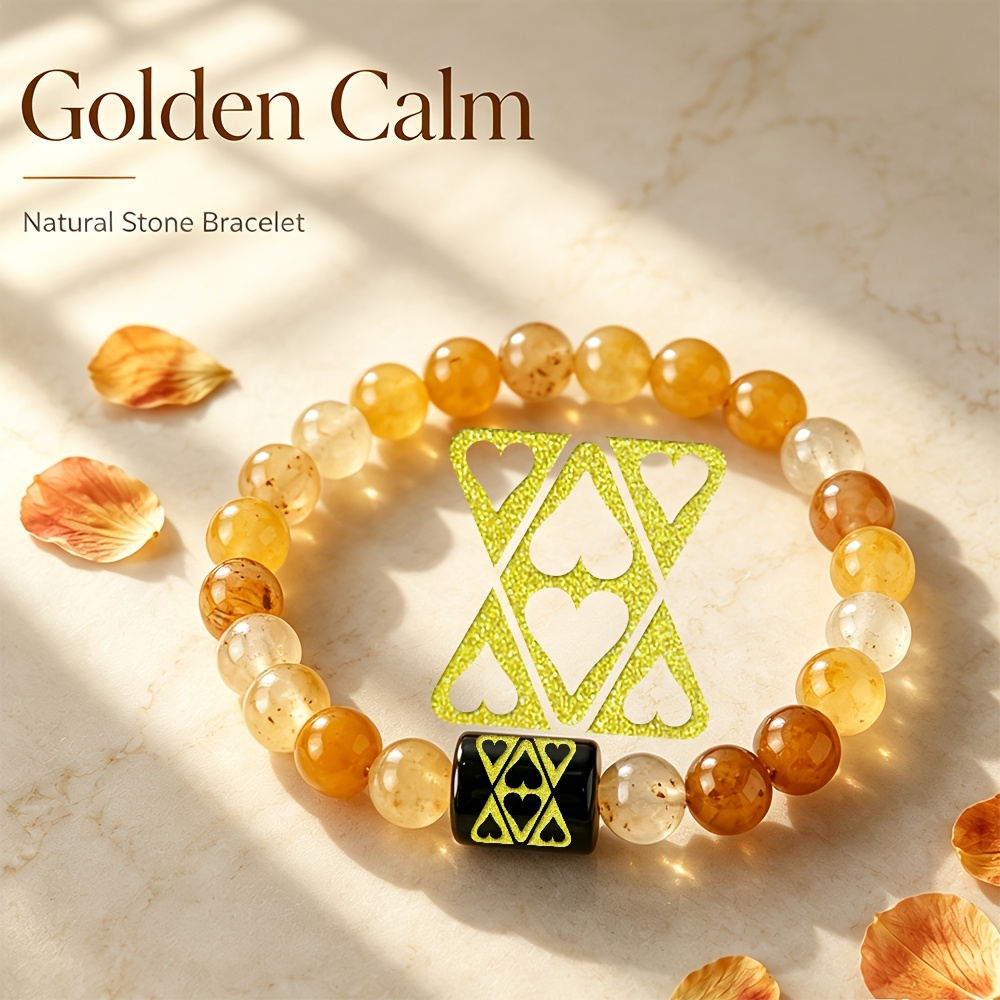 Women's Natural Pink Agate Stone Stretch Bracelet with Golden Heart