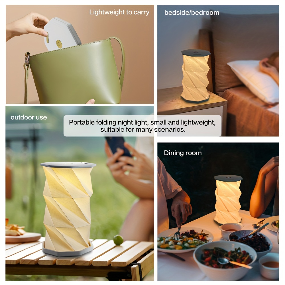 1pc vintage wooden folding outdoor table lamp portable   dimming night light usb rechargeable camping tent lamp details 3