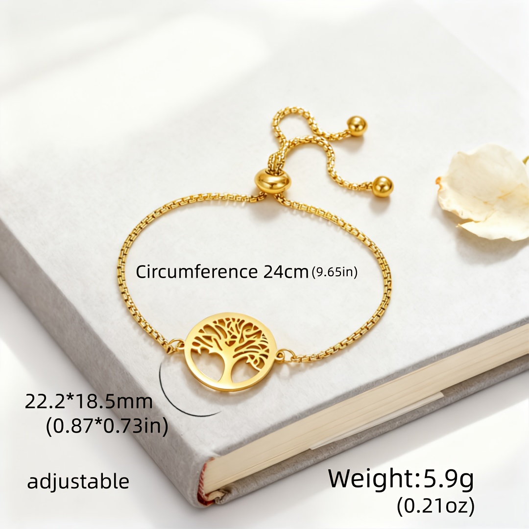 TEMU 1pc Of Women's Stylish And Unique Of Life Pendant Bracelet, Designed With A Fine Stainless Steel Box Chain. This Vintage And Elegant Jewelry