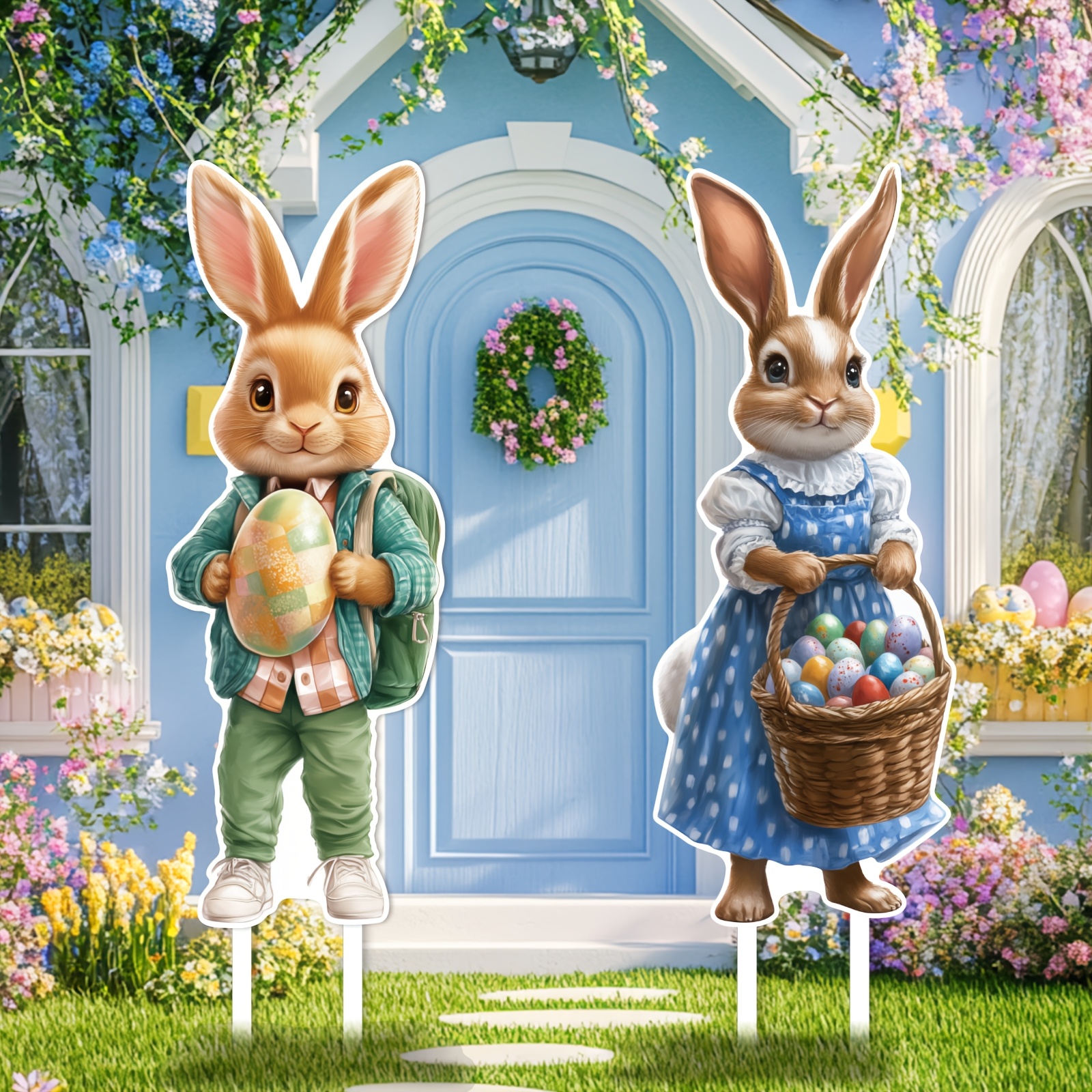 

2pcs Easter Outdoor Lawn Yard Sign Featuring An Adorable Large Rabbit Measuring 31.5in*12.5in, Decorating , Yards, And Gardens For Parties During Season.