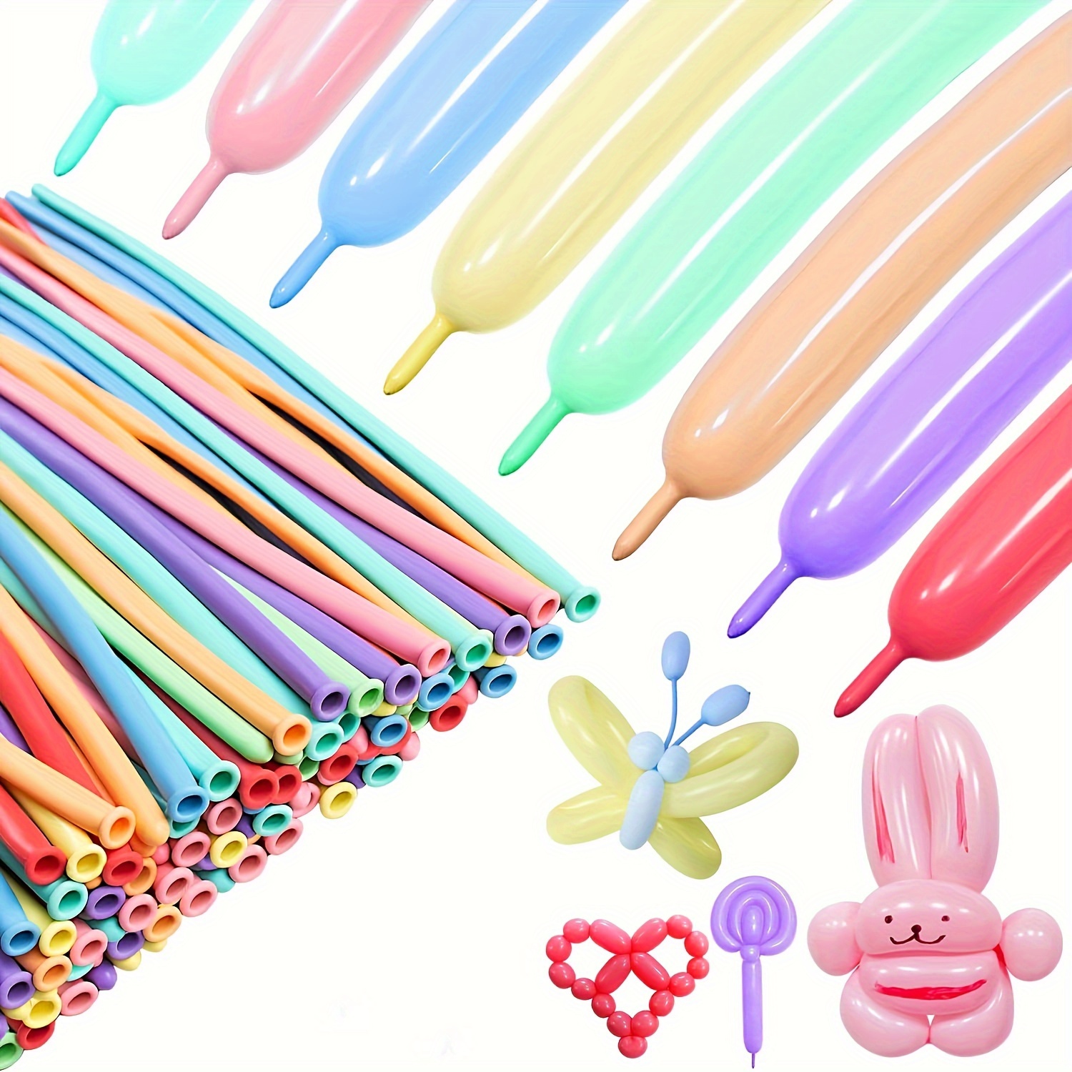

100-piece Assorted Long Strip Balloons - Macaron Colors, Versatile Shapes, Thick & Explosion-proof For Christmas & New Year's Party Decorations