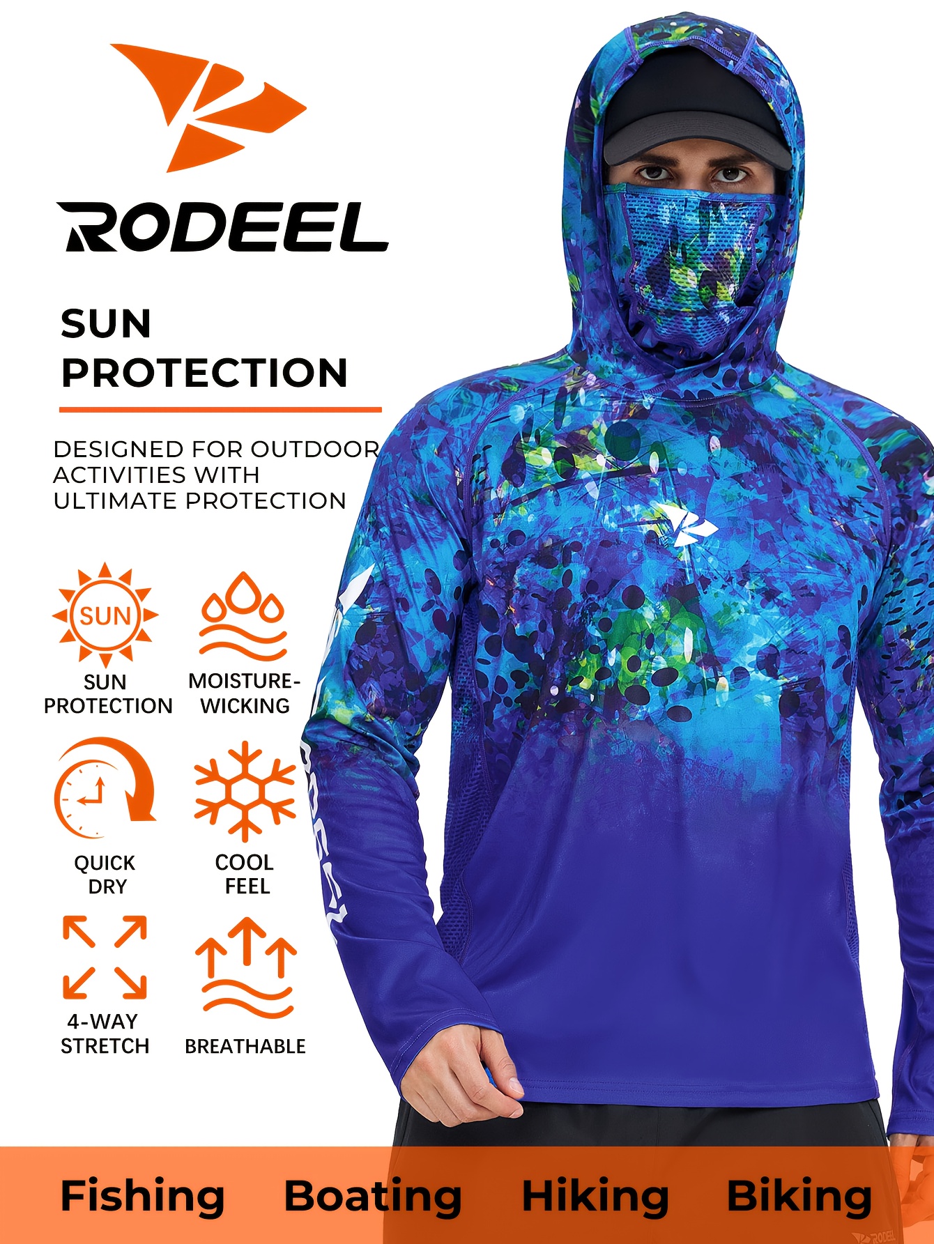 Chemise pour homme UPF 50+, capuche d'été avec protection solaire UV, manches longues, veste de randonnée en plein air avec masque, Vert kaki