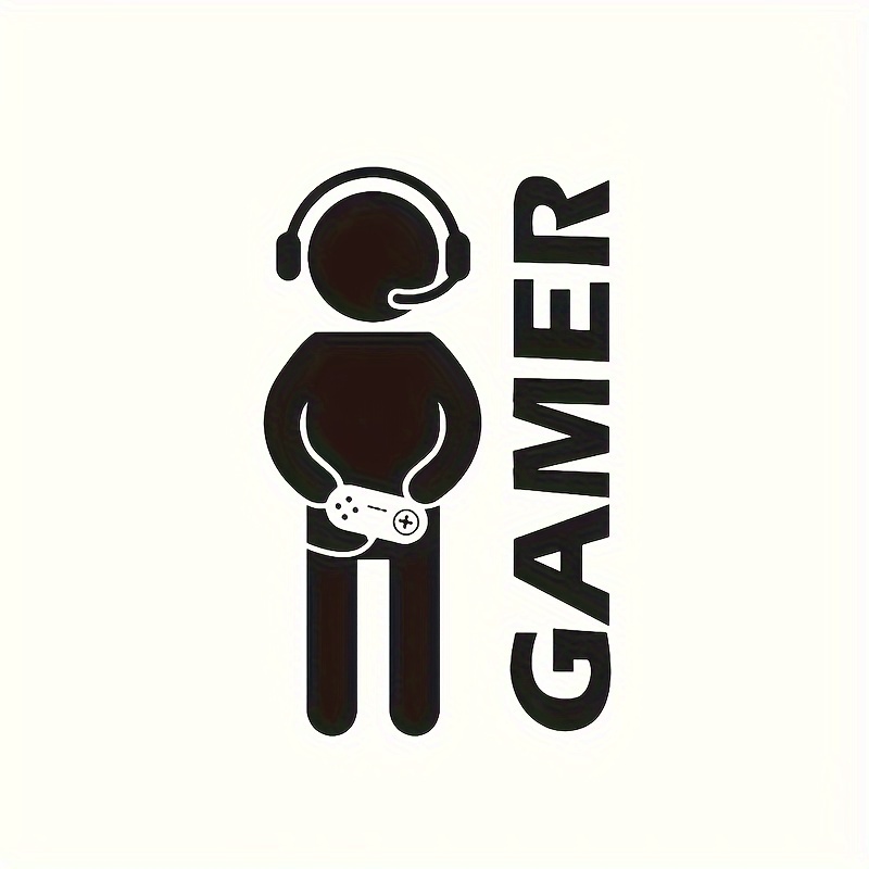 Unique Decor, Modern Black Gamer Silhouette Wall Decal With Game Text - Vinyl Sticker For Glass Surfaces, , Rectangular, Self-adhesive, Single-use - Ideal For Themed Room Decor