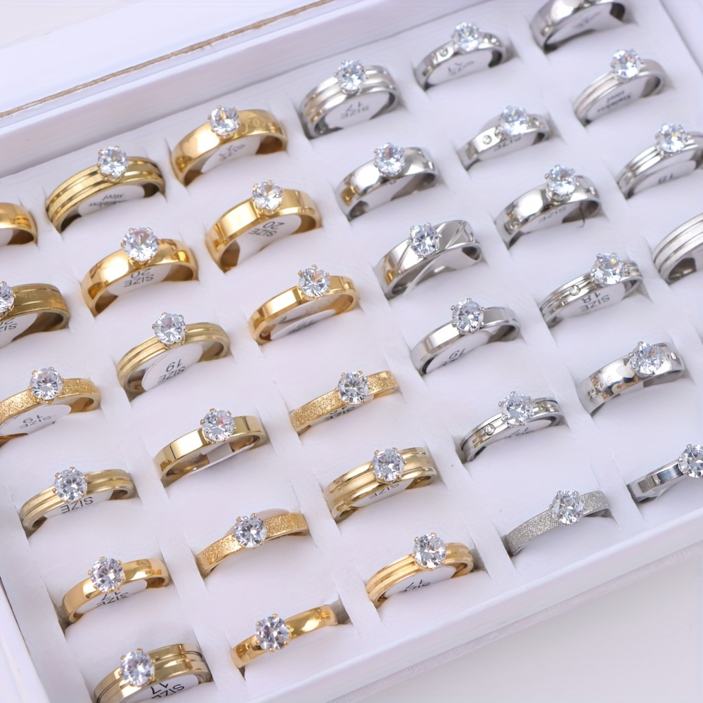 

10pcs/lot Stainless Ring Set Inlaid White Rhinestone Elegant Finger Ring Jewelry Accessories