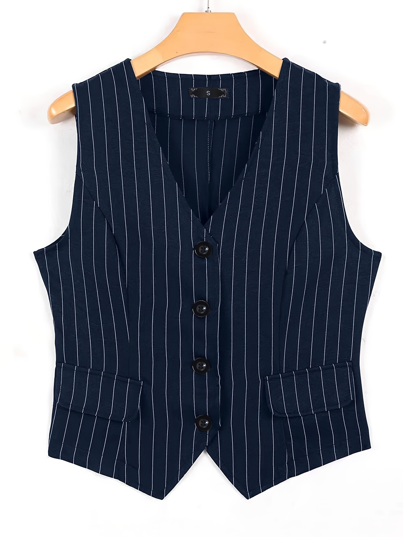 Striped Print Single Breasted Vest Versatile V neck - Temu