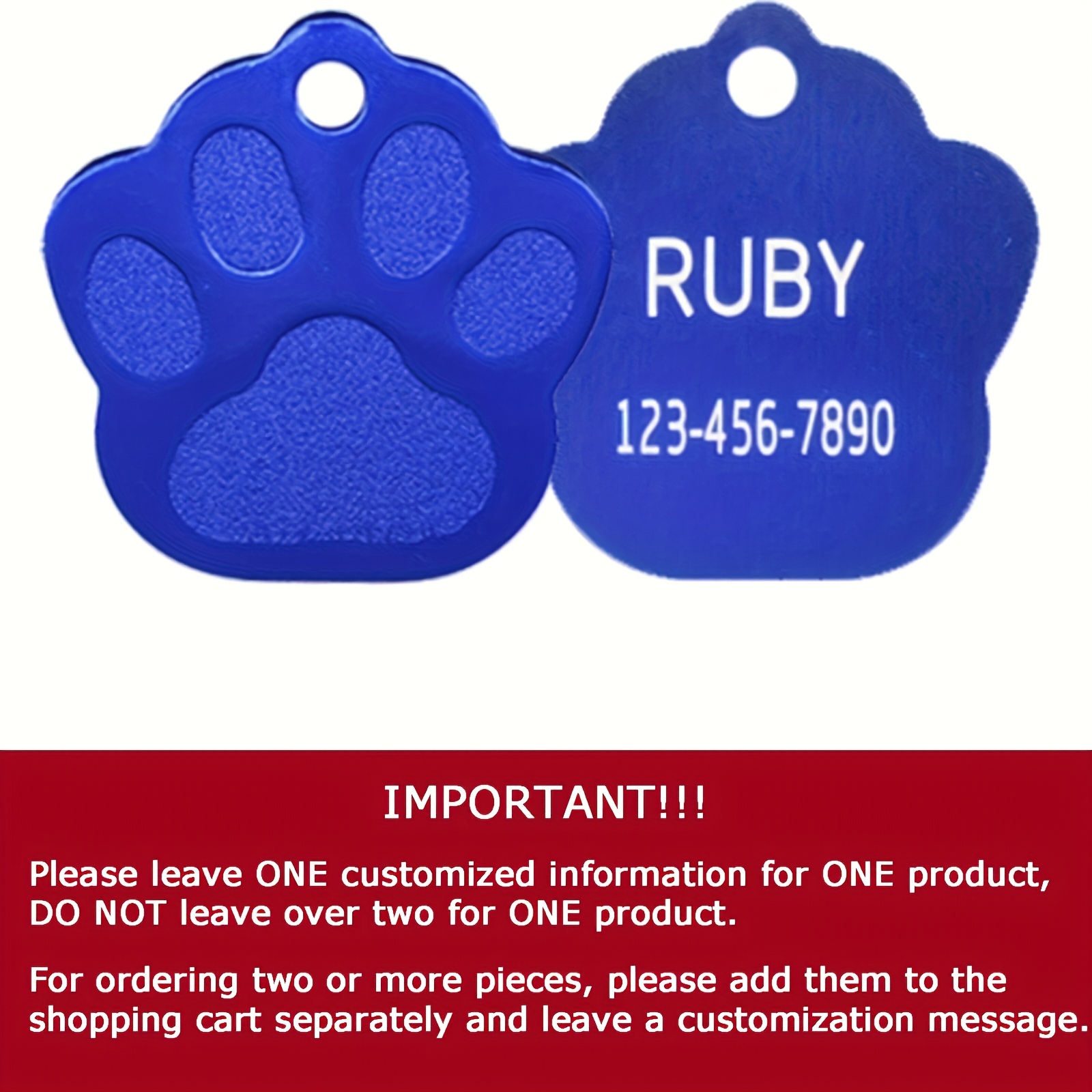 TEMU Taglory Custom Engraved Pet Id Tag - Paw-shaped, Anti-lost Collar Charm, Personalized With Name & , Durable Aluminum Alloy, In 10 Colors & 2