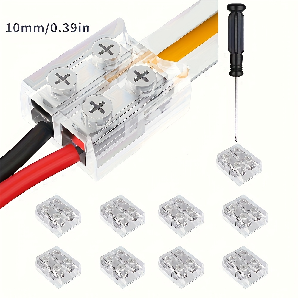 9pcs Easy-install Led Strip Light Connectors, 10mm Transparent Track Cable For Home & Commercial Use - Includes Screwdriver