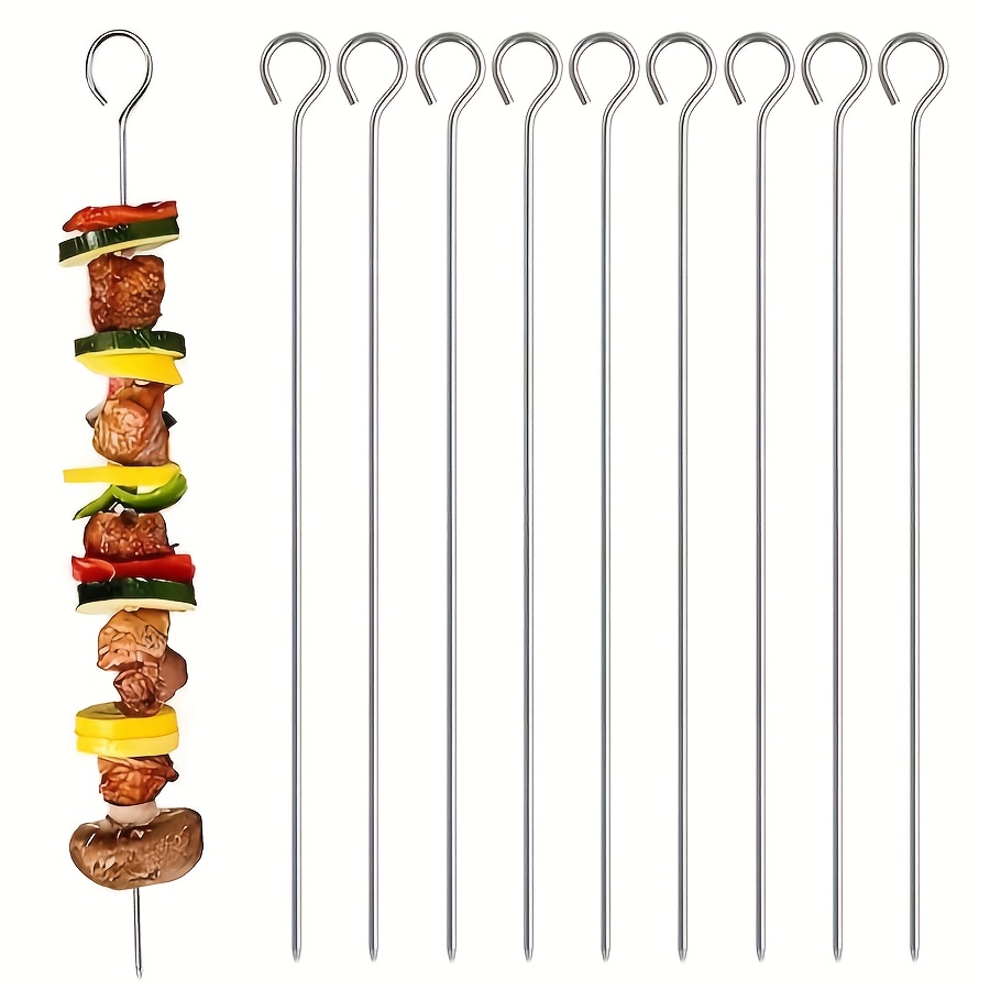   30pcs stainless steel bbq skewers with oil brush 7 87 inches long reusable metal skewers for outdoor grilling    