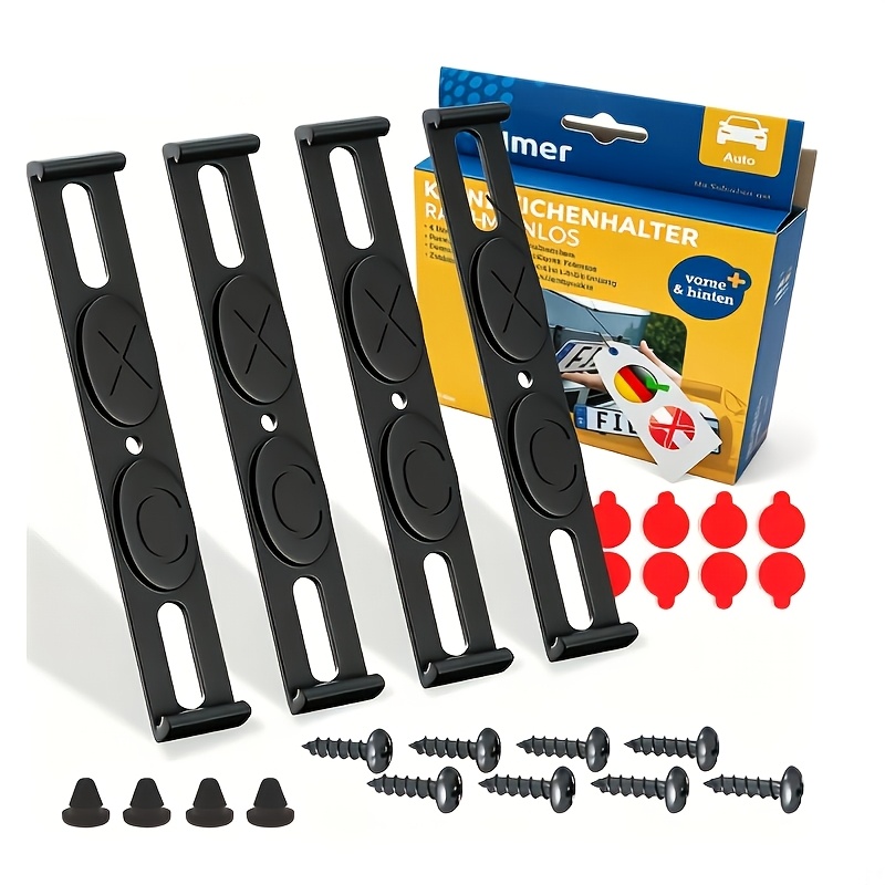 TEMU 4pcs Frameless License Plate Holders, Eu Standard Plate Clips, Universal Size 520Ã110mm, Front And Rear Plate Holders (excluding Austria), Made
