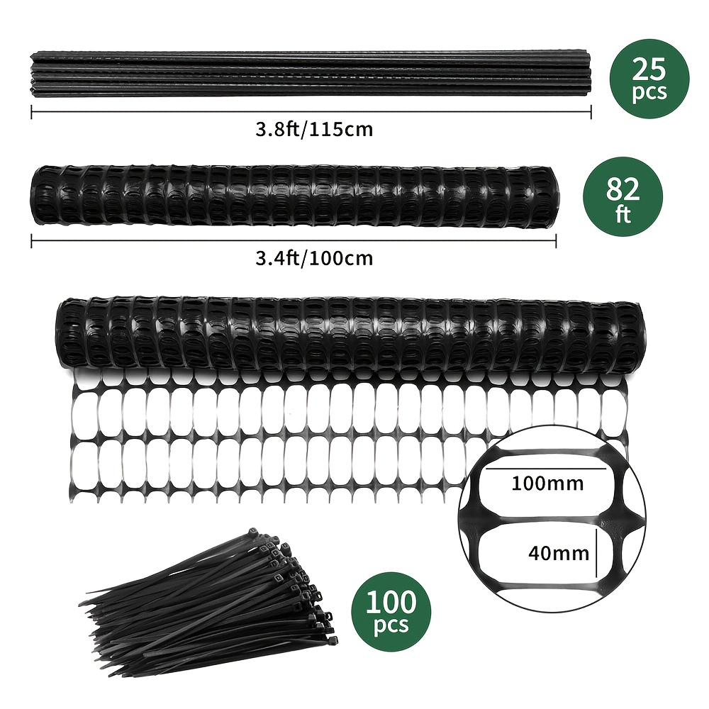 E-shop Gartenzaun-Set, 1 m hoch x 25 m lang, Kunststoff-Gartenzaun-Set – Langlebig einfach zu installieren, Netzgitterzaun für den Außenbereich,