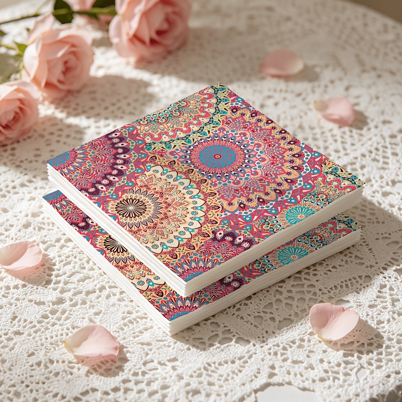 TEMU [ Product] 20pcs Napkins, Vintage Mandala Printed Double-layer Napkins, Colorful Geometric Embossed , Soft And Comfortable Texture, Suitable For