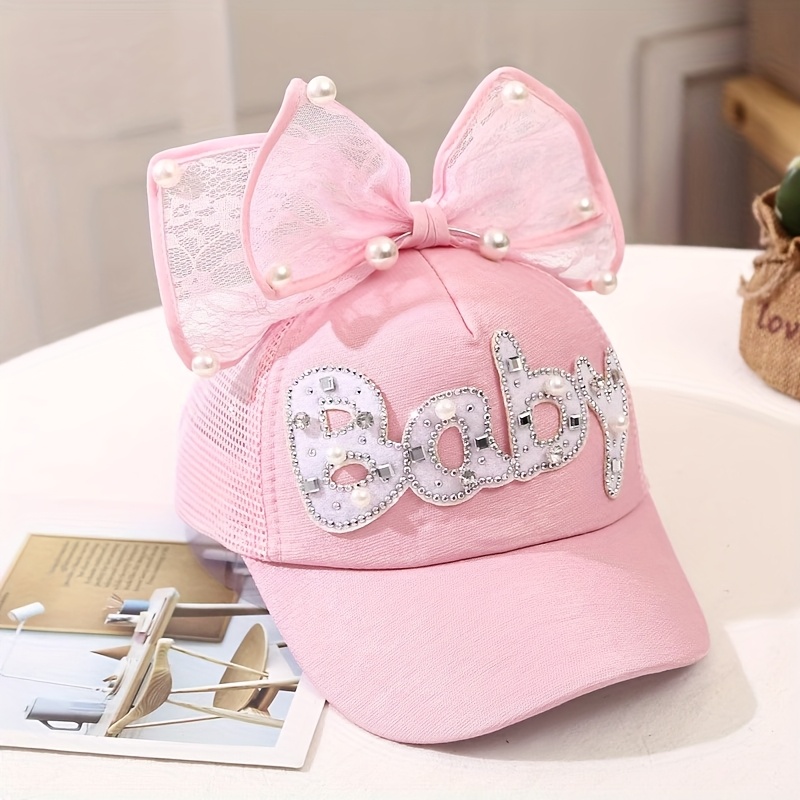 Image of 1pc ' Summer Baseball Cap, Girls' Mesh Breathable Sun Hat With Cute Bow, Birthday Gift For Girls -5, Ideal For Daily , Holidays, And Vacations
