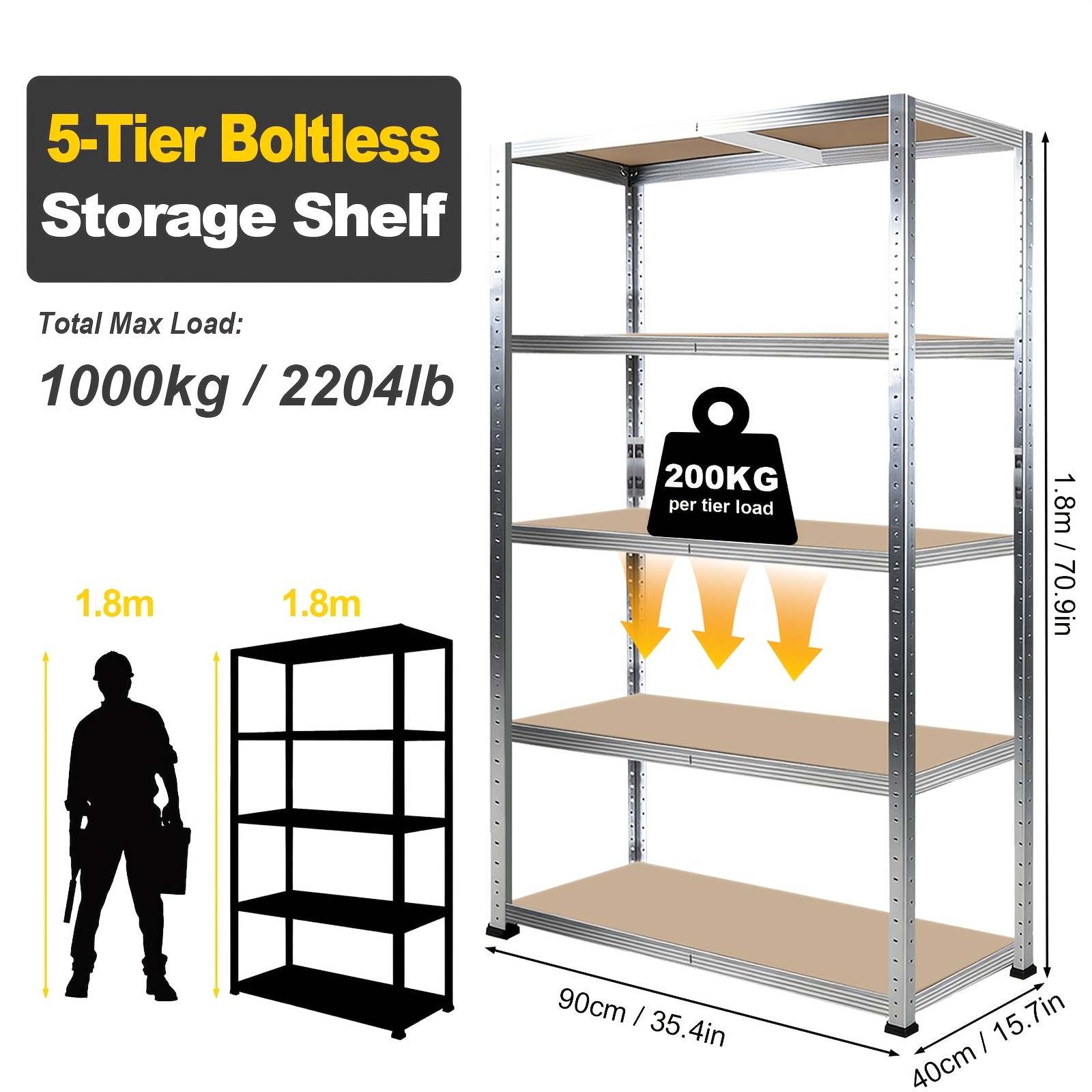 TEMU Heavy-duty Adjustable 5-tier Shelving Unit With Wire Mesh Shelves & Stainless Frame - Freestanding Storage Rack Suitable For Garage, Warehouse,