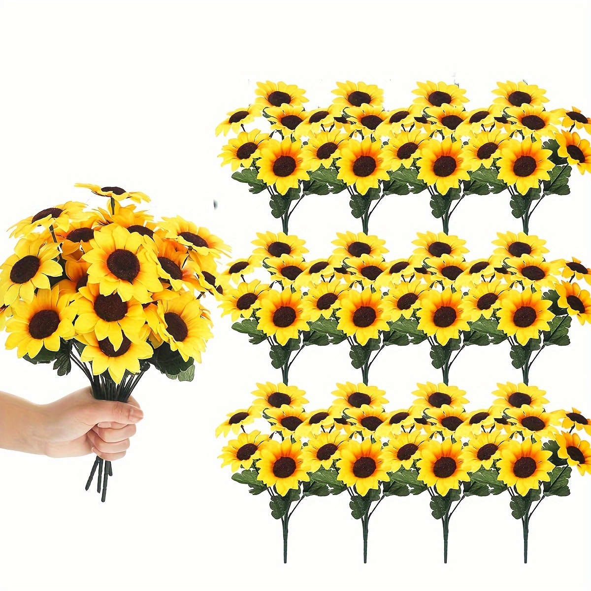 

12 Of Sunflowers Artificial Decorative Flowers, Autumn Plants Resistant To , Plastic Interior And Exterior Decorations Do Not Fade, Wedding Garden Outdoor Thanksgiving Decorations