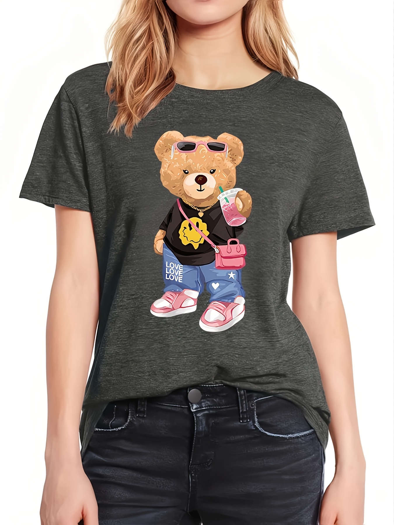 Estampado Dibujos Animados Oso Camiseta Novedosa Cuello - Temu Chile