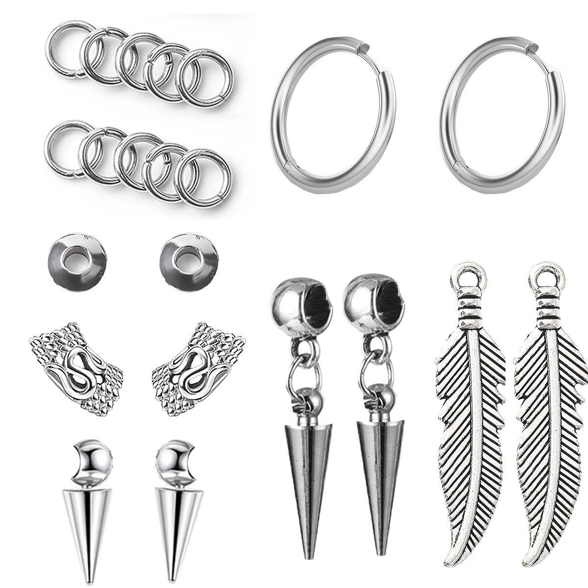 TEMU 7 Pairs Of Stylish Stainless Steel Multi-style Assemble-yourself Punk Earrings, Customize Your Jewelry