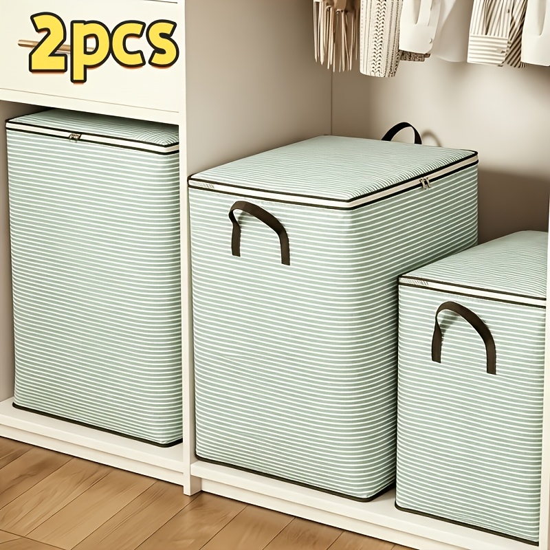 TEMU 2pcs Set Of Large Capacity Moving Bags, Wardrobe Storage Bags, Foldable With , Breathable Material, Suitable For Car Trunk Storage, Wardrobe