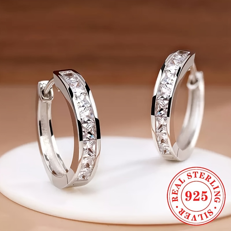 

1 Pair Women' Ring Earrings 4.8g S925 Pure Silvery Inlaid Artificial Synthetic Zirconia Earrings Women's Wedding Party Fashion Jewelry Ring Earrings