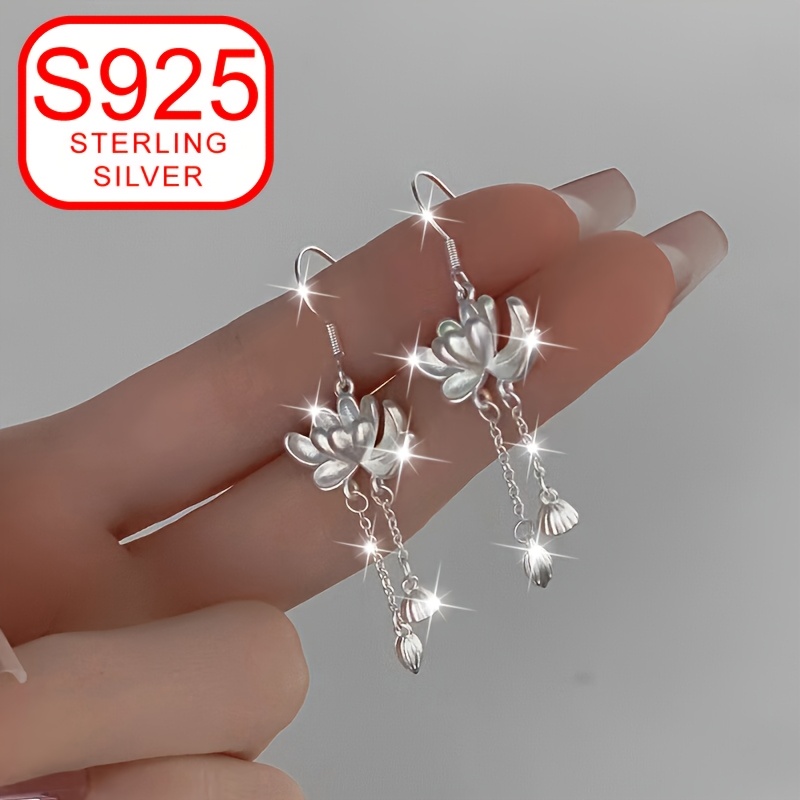 

Élégantes Boucles d'Oreilles Pendantes Fleur de Lotus en Argent S925 pour Femmes, Hypoallergéniques avec Longues , Parfaites pour les , les Vacances et pour Offrir en Cadeau