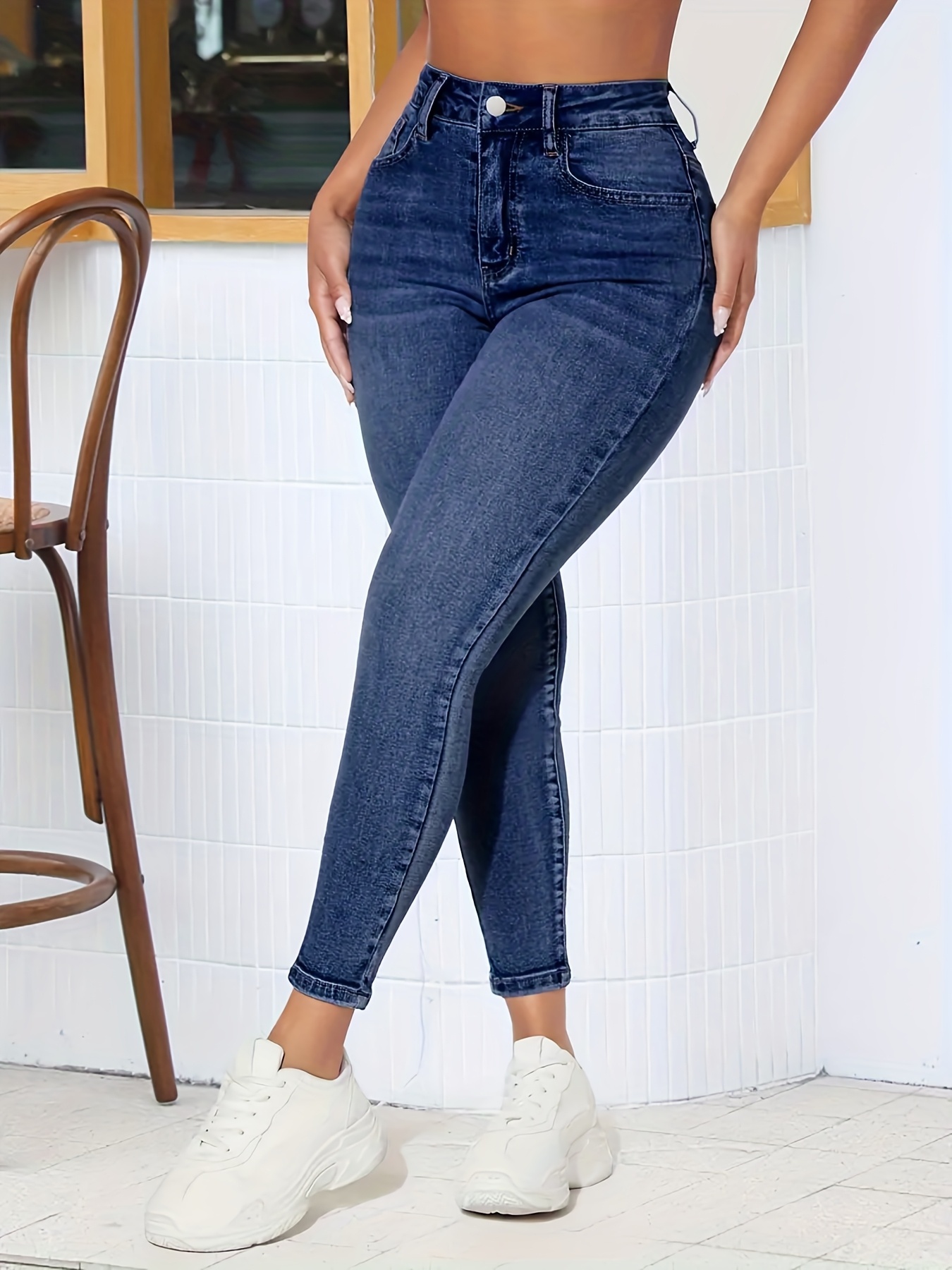 Women'S Stretchy Skinny Jeans - Non-See-Through Stretchy Pants with Button Closure & Zipper Fly, All-Season Everyday & Formal Outfits