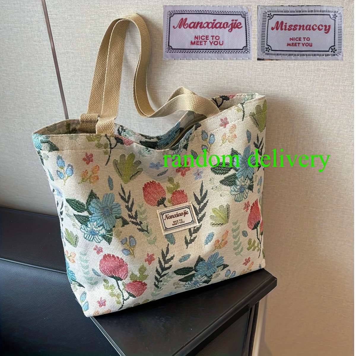 TEMU Women's Floral Print Large Capacity Tote Bag - Stylish Durable Synthetic Fabric With Zipper Closure, Spacious Casual For Work, Commute &