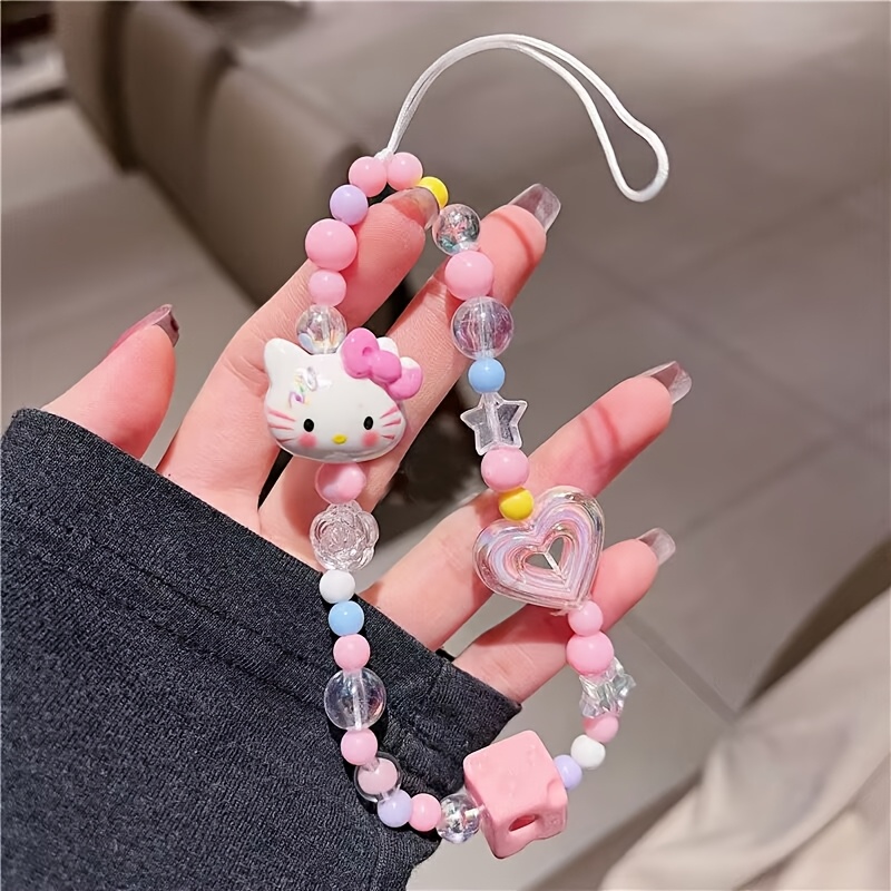 E-shop Sanrio Handy-Ketten & Kamera-Lanyard mit süßen Perlen - -Verlust-Band kompatibel für Handys, Schlüssel, Tablets - DIY-Accessoire für den