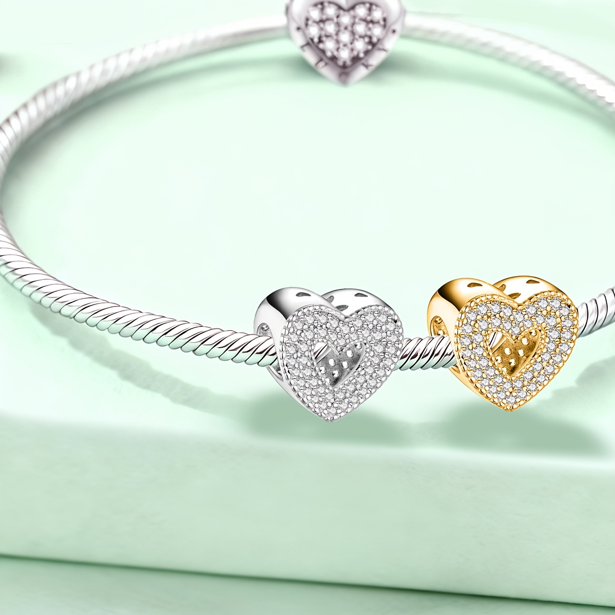 Women's 925 Silver Plated Double-Row Heart Beaded Pendant