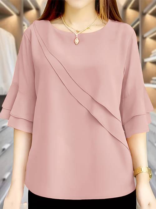 solid color three quarter sleeve blouse for women suitable for spring summer and autumn