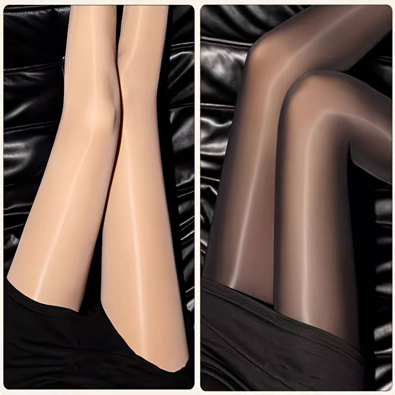 

2 Pairs Ultra-thin Oil Shiny Tights, Elastic Smooth Footed Pantyhose, Women's Stockings & Hosiery